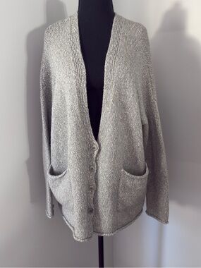 Eileen Fisher Silver Gray Button-Front Cardigan Alpaca-Blend Cardigan